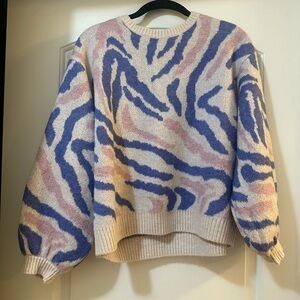 1X - Cozy Zebra Print Sweater in Blue and Pink - Excellent Condition